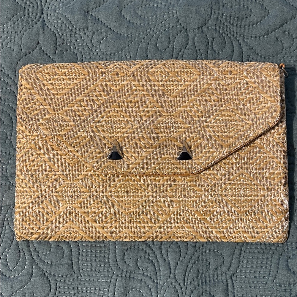 Stella & Dot Geometric Tan and Silver Clutch
